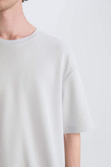 Boxy Fit Crew Neck Short Sleeve Basic Waffle T-Shirt