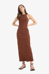 Bodycon Halter Neck Ribbed Camisole Strap Maxi Dress