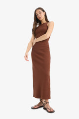 Bodycon Halter Neck Ribbed Camisole Strap Maxi Dress