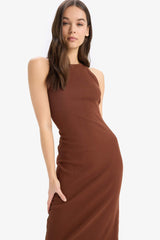 Bodycon Halter Neck Ribbed Camisole Strap Maxi Dress