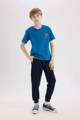 Boy Elastic Waist Leg Pique Basic Sweatpants