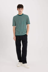 Boxy Fit Crew Neck Striped T-Shirt