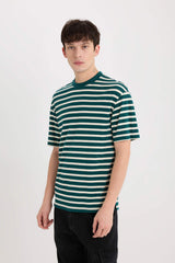 Boxy Fit Crew Neck Striped T-Shirt