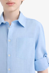 Boys Polo Collar Linen Look Long Sleeve Shirt