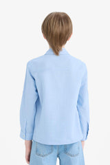 Boys Polo Collar Linen Look Long Sleeve Shirt