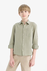 Boys Polo Collar Linen Look Long Sleeve Shirt