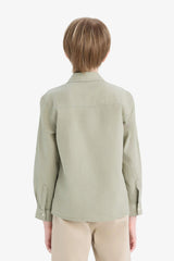 Boys Polo Collar Linen Look Long Sleeve Shirt