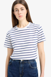 Short-sleeved T-shirt, long cut, round neck, logo print