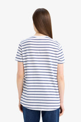 Short-sleeved T-shirt, long cut, round neck, logo print