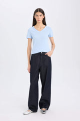 Regular Fit V-Neck Ribana Short Sleeve T-Shirt