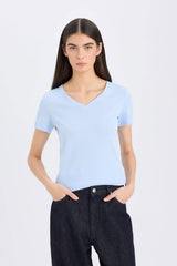 Regular Fit V-Neck Ribana Short Sleeve T-Shirt