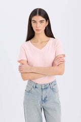 Regular Fit V-Neck Ribana Short Sleeve T-Shirt