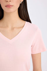 Regular Fit V-Neck Ribana Short Sleeve T-Shirt