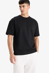 Oversize Loose Fit Crew Neck Heavy Fabric Basic Plain Short Sleeve Black T-Shirt