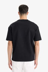 Oversize Loose Fit Crew Neck Heavy Fabric Basic Plain Short Sleeve Black T-Shirt