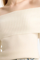 Slim Fit Narrow Cut Off-Shoulder Knit Sweater