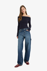 Slim Fit Narrow Cut Off-Shoulder Knit Sweater