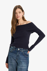 Slim Fit Narrow Cut Off-Shoulder Knit Sweater