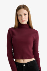 Fitted Turtleneck Ribbed Camisole Basic T-Shirt