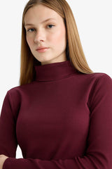 Fitted Turtleneck Ribbed Camisole Basic T-Shirt