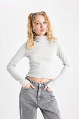 Fitted Turtleneck Ribbed Camisole Basic T-Shirt