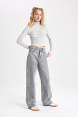 Fitted Turtleneck Ribbed Camisole Basic T-Shirt