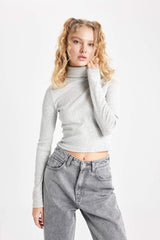 Fitted Turtleneck Ribbed Camisole Basic T-Shirt