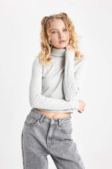 Fitted Turtleneck Ribbed Camisole Basic T-Shirt