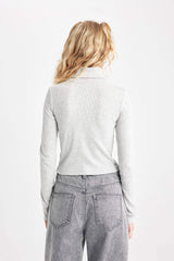 Fitted Turtleneck Ribbed Camisole Basic T-Shirt