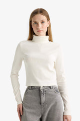 Fitted Turtleneck Ribbed Camisole Basic T-Shirt