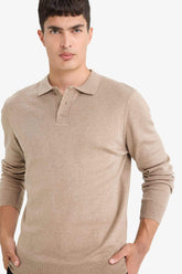 Standard Fit Polo Collar Buttoned Knit Sweater