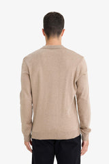 Standard Fit Polo Collar Buttoned Knit Sweater