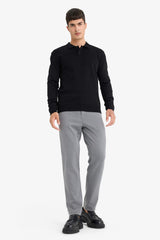 Standard Fit Polo Collar Buttoned Knit Sweater