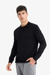Standard Fit Polo Collar Buttoned Knit Sweater
