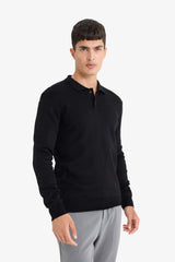 Standard Fit Polo Collar Buttoned Knit Sweater