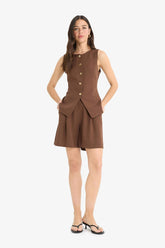 High Waist Short Leg Linen Blend Shorts