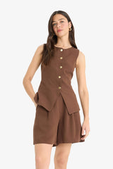 High Waist Short Leg Linen Blend Shorts