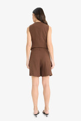 High Waist Short Leg Linen Blend Shorts