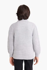 Boys Half Turtleneck Zip-Up Knitted Cardigan