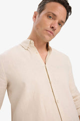 100% Linen Regular Fit Polo Collar Summer Basic Plain Long Sleeve Shirt