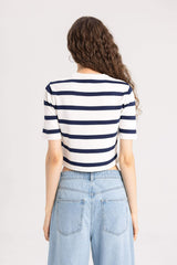 Fitted Crew Neck Striped Short Sleeve Pullover