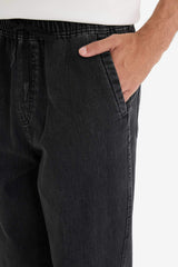 100% Cotton Wide Leg Elastic Waist Tie-Down Wide Leg Jeans