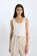 Slim Fit Basic Square Collar Sleeveless Tank Top