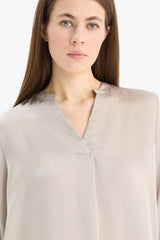 Regular Fit Open Neck Satin Blouse