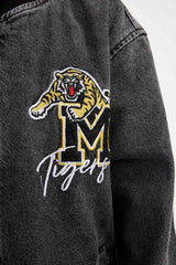 Boys College Collar Zippered Pocket Seasonal Printed Jean Bomber Jacket