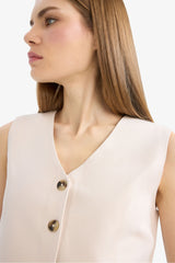 V Neck Linen Blend Vest