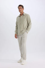 Relax Fit Comfortable Cut Straight Leg Cristed Summer Fabric Pants