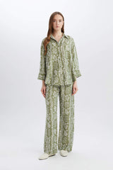 Wide Leg Patterned High Casual Trousers