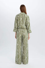 Wide Leg Patterned High Casual Trousers