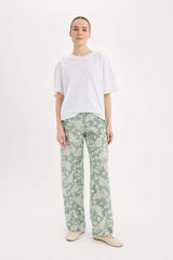 Wide Leg Patterned High Casual Trousers